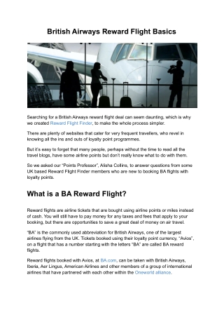 British Airways Reward Flight Basics