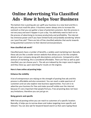 Online Advertising Via Classified Ads - How it Helps Your Business