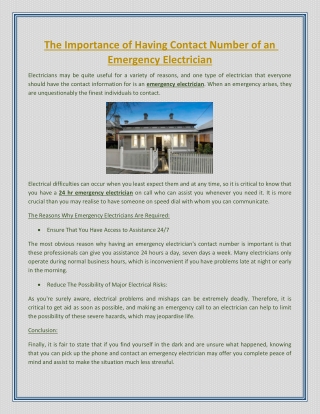 The Importance of Having Contact Number of an Emergency Electrician
