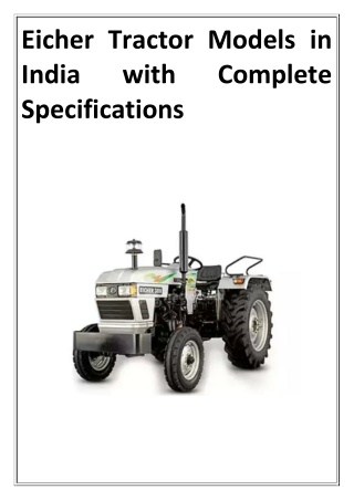 New Eicher Tractor Models With Price In India