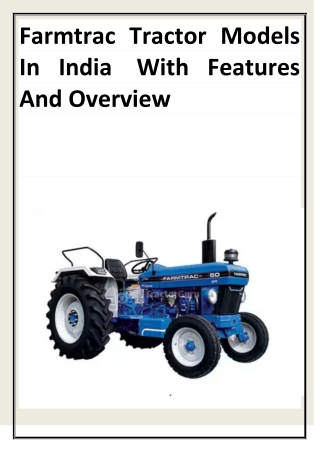 Farmtrac Tractor Models In India  With Features And Overview