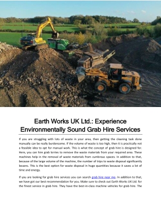 Earth Works UK Ltd.: Experience Environmentally Sound Grab Hire Services
