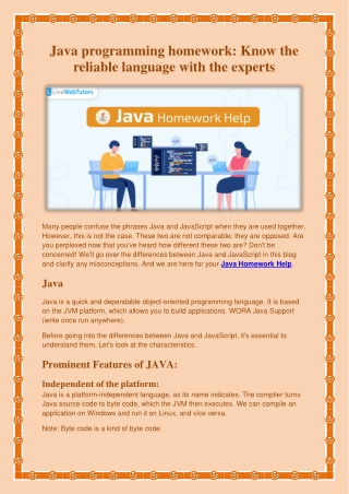 Java homework Help: Know the reliable language with the experts