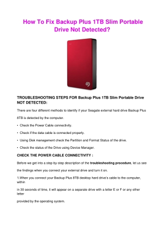 How To Fix Backup Plus 1TB Slim Portable Drive Not Detected?