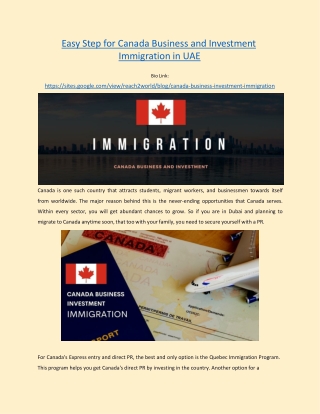 Canada Business and Investment Immigration