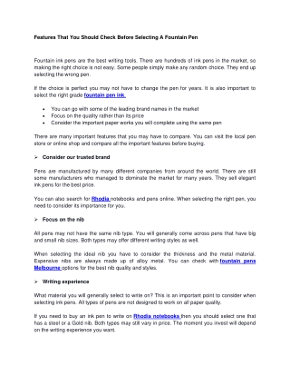 Features That You Should Check Before Selecting A Fountain Pen