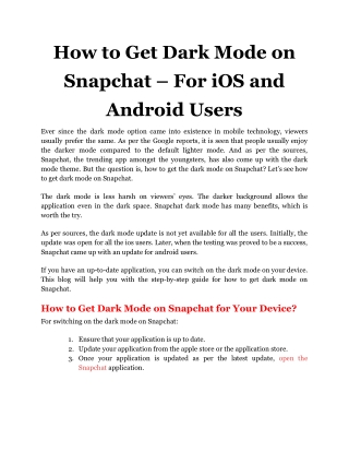 How to Get Dark Mode on Snapchat – For iOS and Android Users
