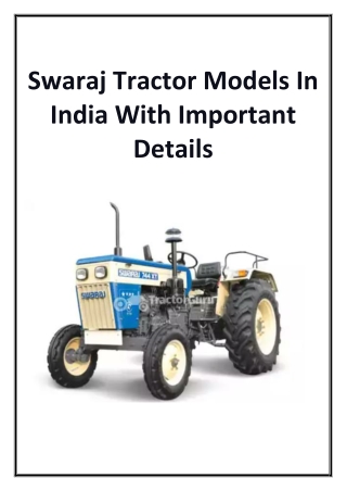 Swaraj Tractor Models In India With Important Details