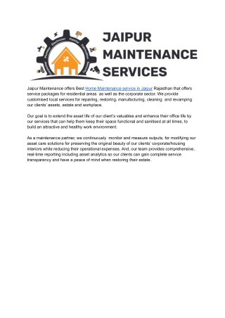 Home Mainteance Service in Jaipur
