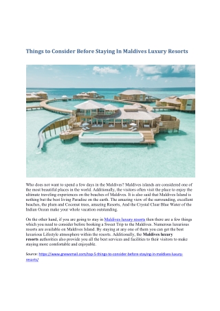 Things to Consider Before Staying In Maldives Luxury Resorts