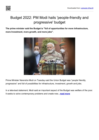 Budget 2022-PM Modi hails 'people-friendly and progressive' budget