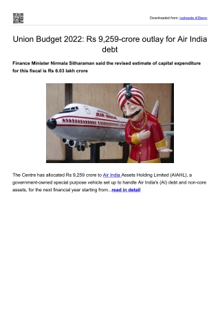 Union Budget 2022-Rs 9,259-crore outlay for Air India debt