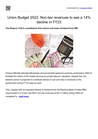 Union Budget 2022-Non-tax revenues to see a 14% decline in FY23