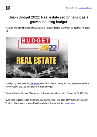 Union Budget 2022-Real estate sector hails it as a growth-inducing budget