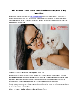 Why Your Pet Should Get an Annual Wellness Exam