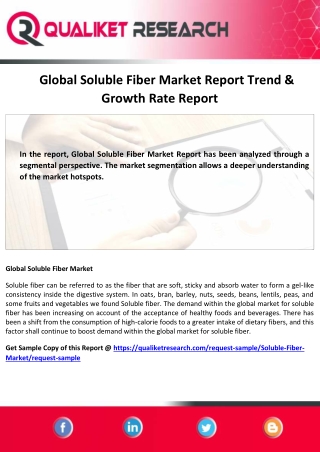 Global  Soluble Fiber Market Growth, Size, Trend , New Technologies And Forecast