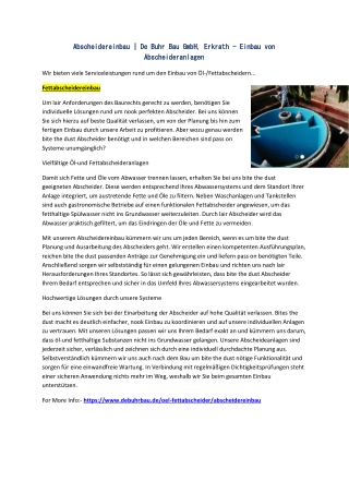 Abscheidereinbau | De Buhr Bau GmbH, Erkrath - Einbau von Abscheideranlagen