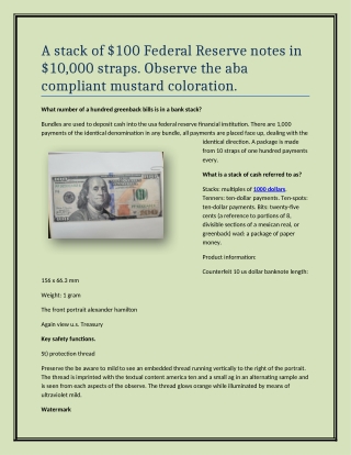 A stack of $100 Federal Reserve notes in $10,000 straps. Observe the aba complia