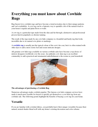 Everything you must know about Cowhide Rugs