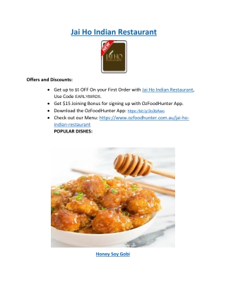 5% off - Jai Ho Indian Restaurant Menu Richmond , VIC