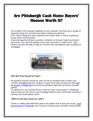 Are Pittsburgh Cash Home Buyers’ Houses Worth It?