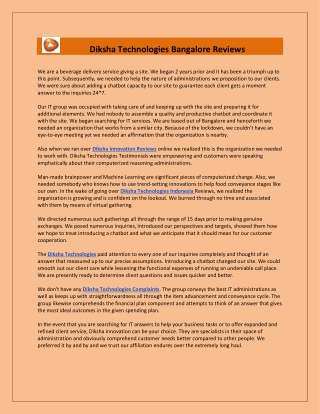 Diksha Technologies Bangalore Reviews