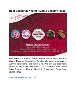Best Bakery in Kharar | Mahie Bakery House