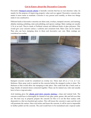 Get to Know about the Decorative Concrete