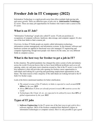 Fresher Job in IT Company in Pune (2022) | Fresher IT Jobs | IT Jobs