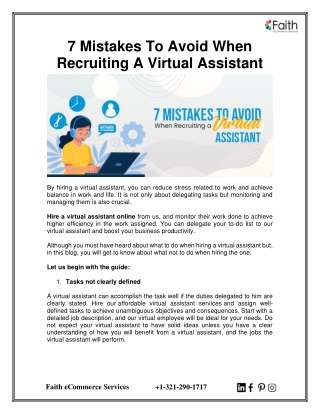 7 Mistakes To Avoid When Recruiting A Virtual Assistant
