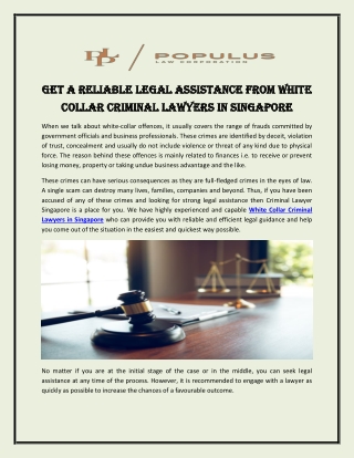 Get a Reliable Legal Assistance from White Collar Criminal Lawyers in Singapore