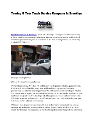 Tow truck service in Brooklyn