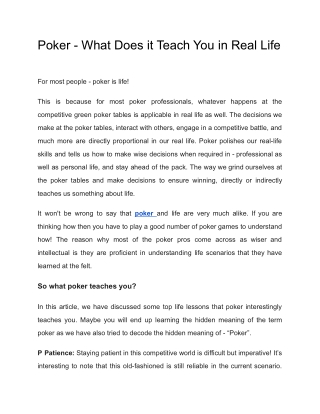 Poker - What Does it Teach You in Real Life