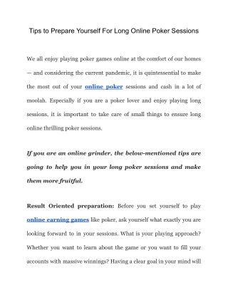 Tips to Prepare Yourself For Long Online Poker Sessions