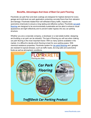 Benefits, Advantages And Uses of Best Car park Flooring