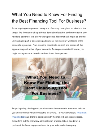 What You Need to Know For Finding the Best Financing Tool For Business