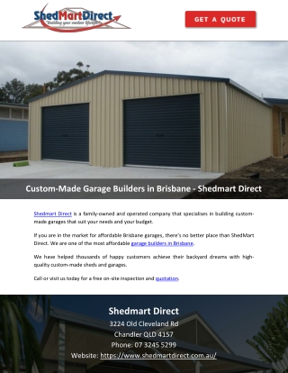 Custom-Made Garage Builders in Brisbane - Shedmart Direct