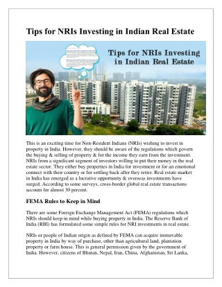 Tips for NRIs Investing in Indian Real Estate