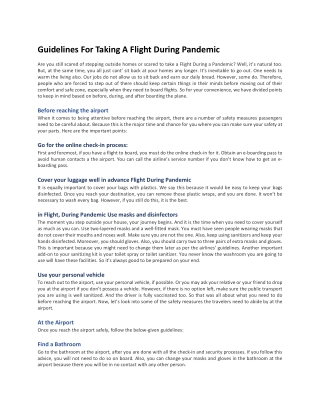 Guidelines For Taking A Flight During Pandemic