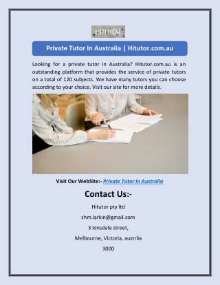 Private Tutor In Australia | Hitutor.com.au