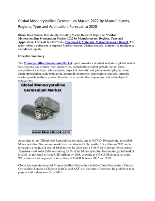 Global Monocrystalline Germanium Market 2022 by Manufacturers, Regions, Type and Application, Forecast to 2028-converted