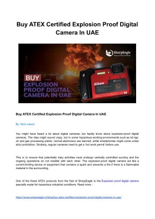 Buy ATEX Certified Explosion Proof Digital Camera In UAE