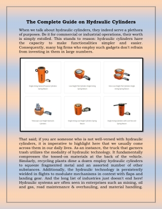 The complete guide on Hydraulic Cylinders