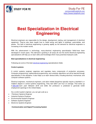 Best Specialization in Electrical Engineering