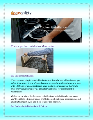 Cooker gas hob installation Manchester