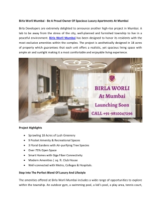 Birla Worli Mumbai - Buy Homes In The Most Luxury Location In Mumbai