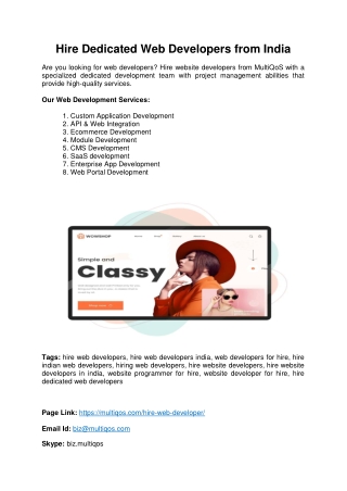 Are You Searching To Hire Dedicated Web Developer From India