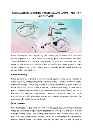 CABLE ASSEMBLIES, WIRING HARNESSES, AND LOOMS – ARE THEY ALL THE SAME