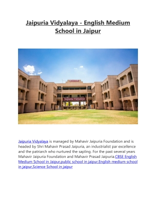 Jaipuria Vidyalaya - English Medium School in Jaipur