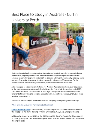 Curtin University Perth is an innovative Australian university known for its str